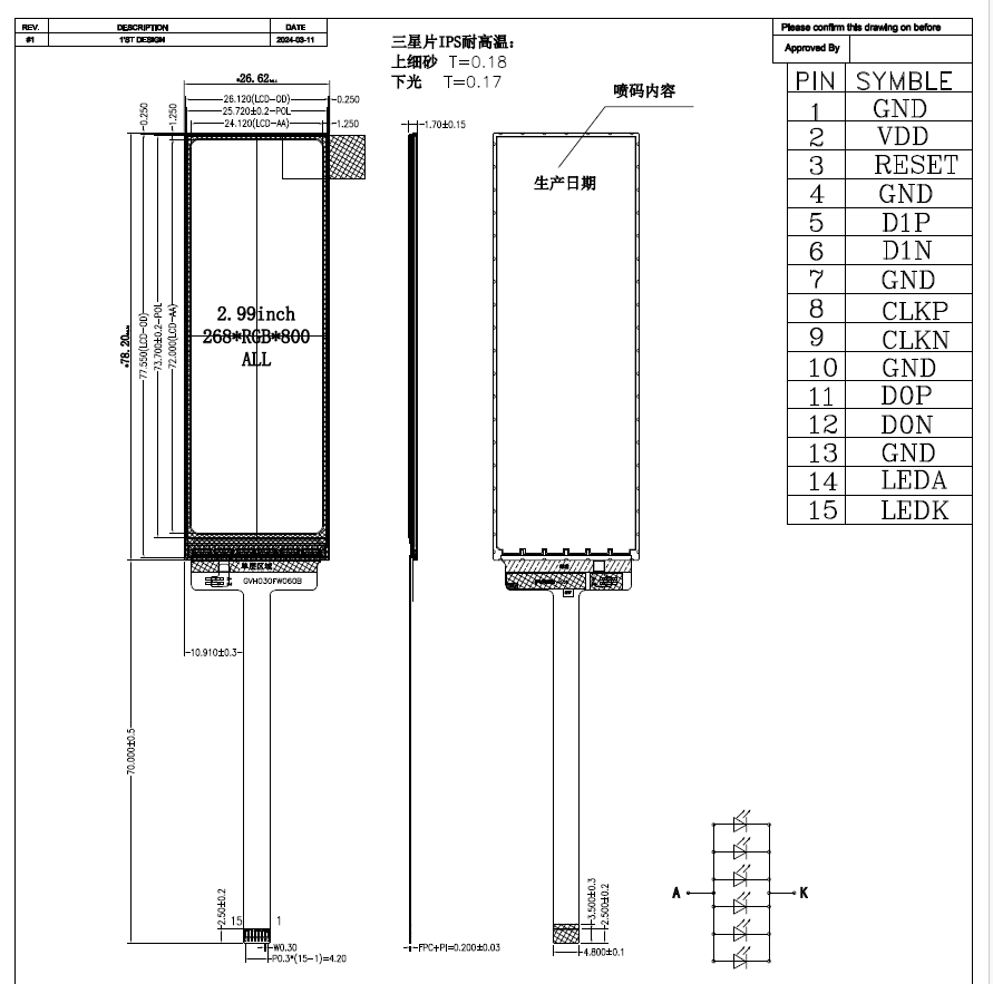 2.99 inch Bar TFT LCD Display