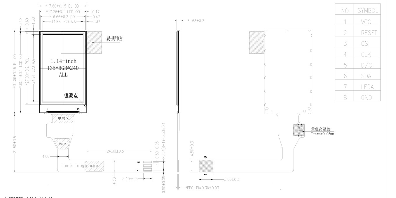 1.14 inch IPS TFT display 135*240 resolution