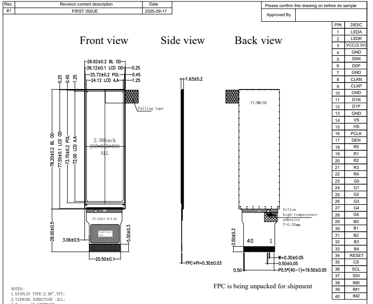 2.99 inch Bar-type TFT LCD Display